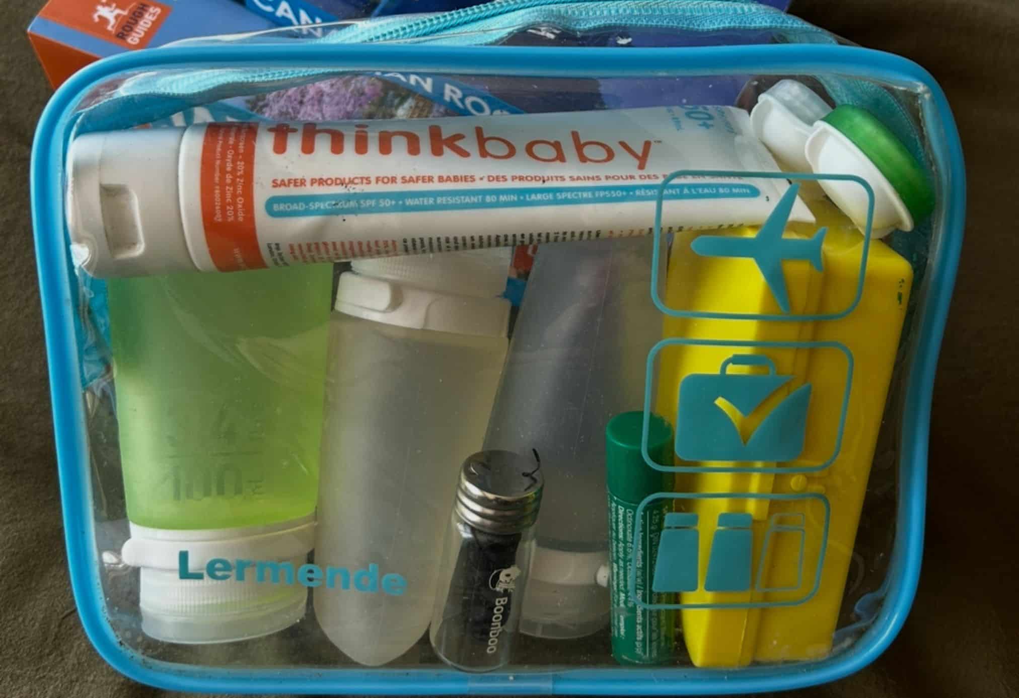 Clear Plastic Zippered Bag with Toiletries Inside